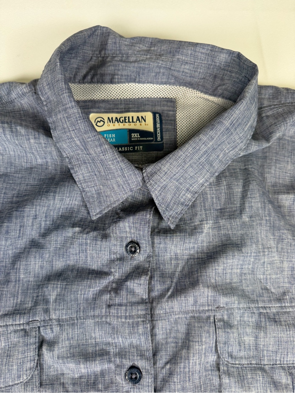 Magellan Outdoors Men’s Heathered Blue Button-Down Fish Gear  Shirt